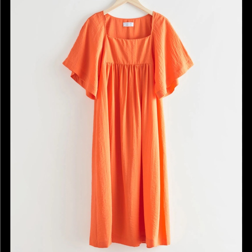 & Other Stories Flutter Sleeve Midi Dress in Orange XS